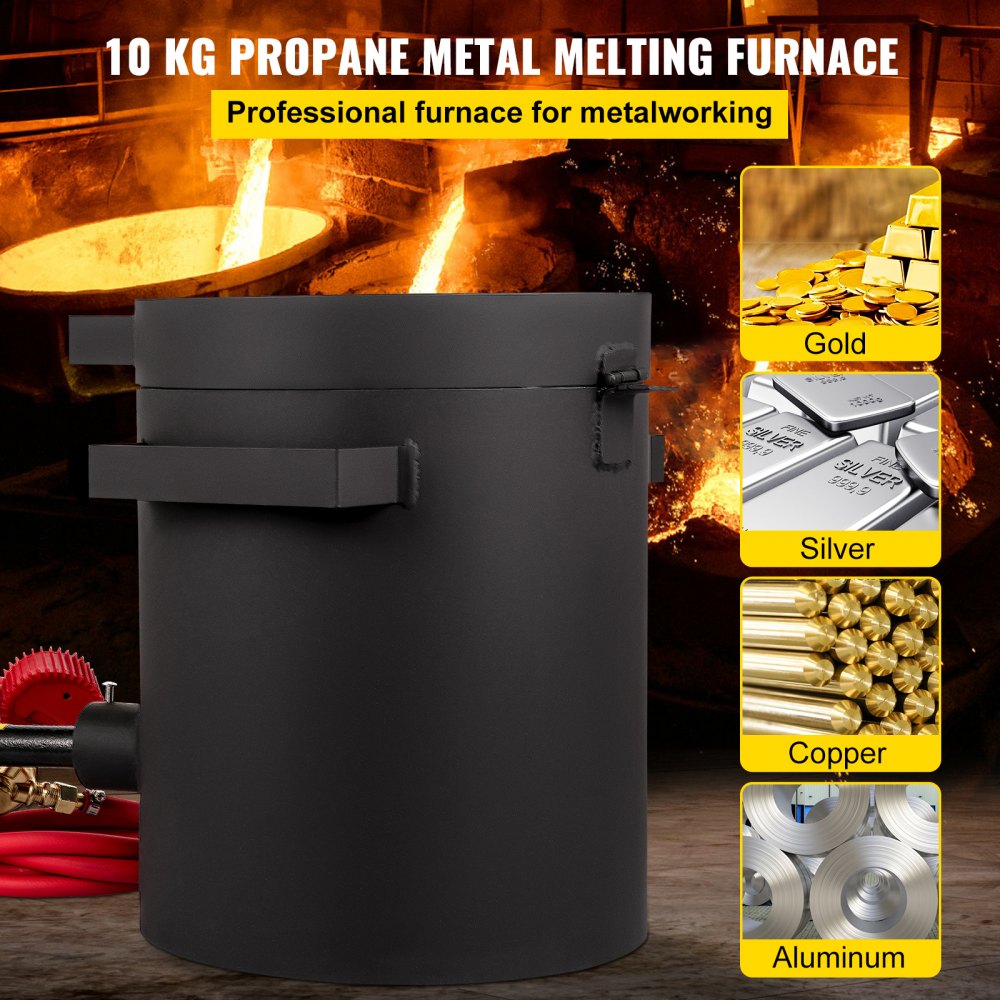 VEVOR Propane Melting Furnace, 2462F, 10 kg Metal Foundry Furnace Kit with Graphite Crucible and Tongs, Casting Melting Smelti