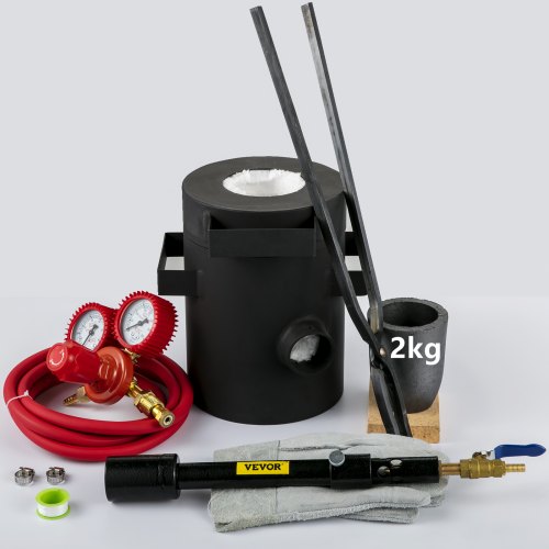 VEVOR Propane Melting Furnace 2KG, 2462°F, Metal Foundry Furnace Kit with Graphite Crucible and Tongs, Casting Melting Smelting Refining Precious Metals Like Gold Silver Aluminum Copper Brass Bronze