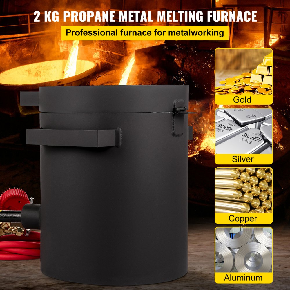 VEVOR Propane Melting Furnace, 2462℉, 2 KG Metal Foundry Furnace Kit with Graphite Crucible and Tongs, Casting Melting Smelting Refining Precious Metals Like Gold Silver Aluminum Copper Brass Bronze