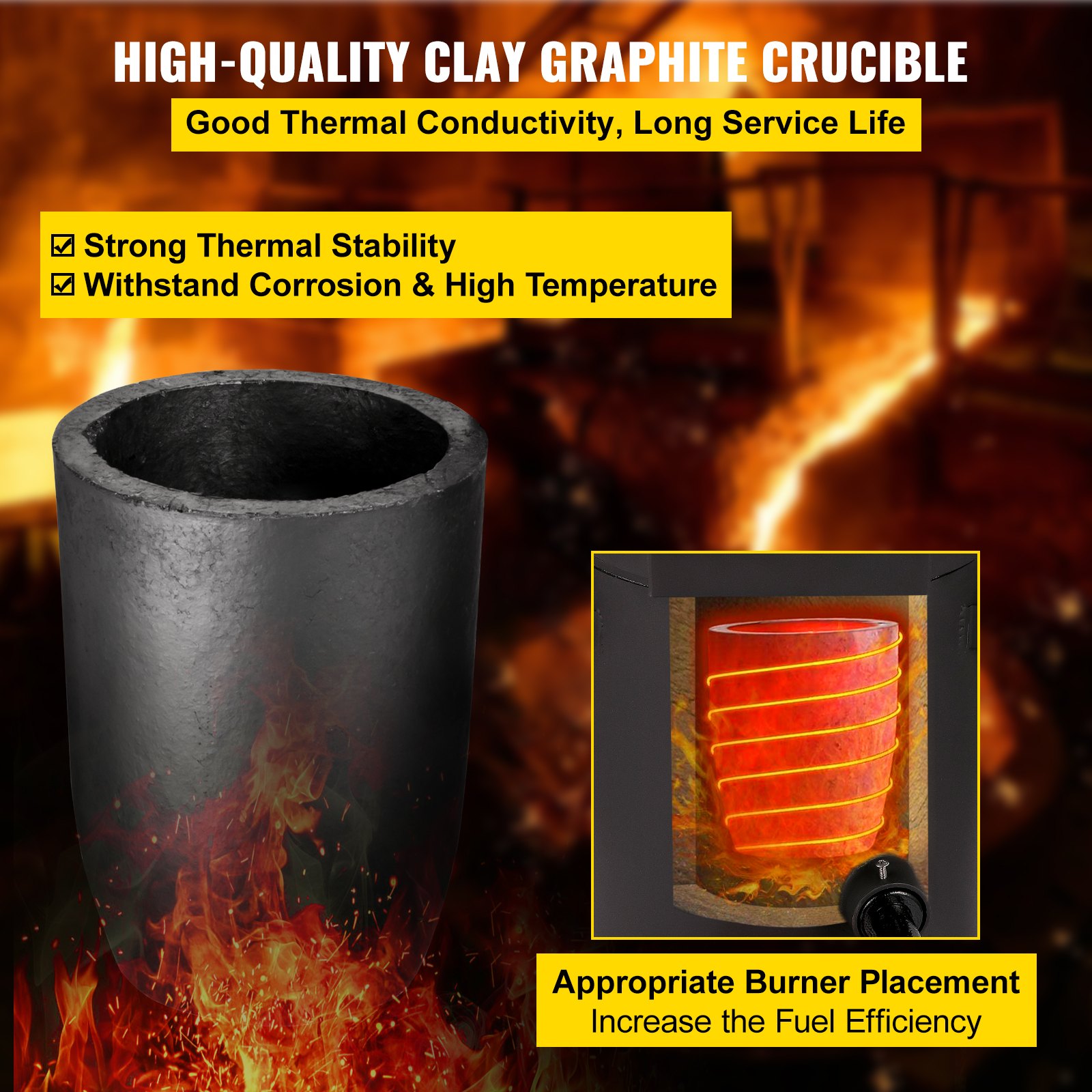 VEVOR Propane Melting Furnace, 2462°F, 6 KG Metal Foundry Furnace Kit with Graphite Crucible and Tongs, Casting Melting Smelting Refining Precious Metals Like Gold Silver Aluminum Copper Brass Bronze