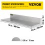 VEVOR Stainless Steel Wall Shelf, 8.6'' x 16'', 44 lbs Load Heavy Duty Commercial Wall Mount Shelving w/ Backsplash for Restaurant, Home, Kitchen, Hotel, Laundry Room, Bar (2 Packs)
