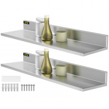 VEVOR Stainless Steel Wall Shelf, 8.6'' x 30'', 44 lbs Load Heavy Duty Commercial Wall Mount Shelving w/ Backsplash for Restaurant, Home, Kitchen, Hotel, Laundry Room, Bar (2 Packs)