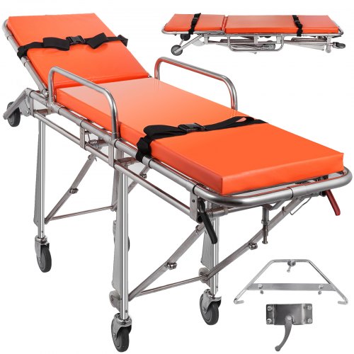 Emergency Medical Stretcher Ambulance Gurney Rotating Casters Automatic Loading