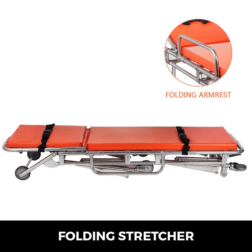 Emergency Medical Stretcher Ambulance Gurney Rotating Casters Automatic Loading
