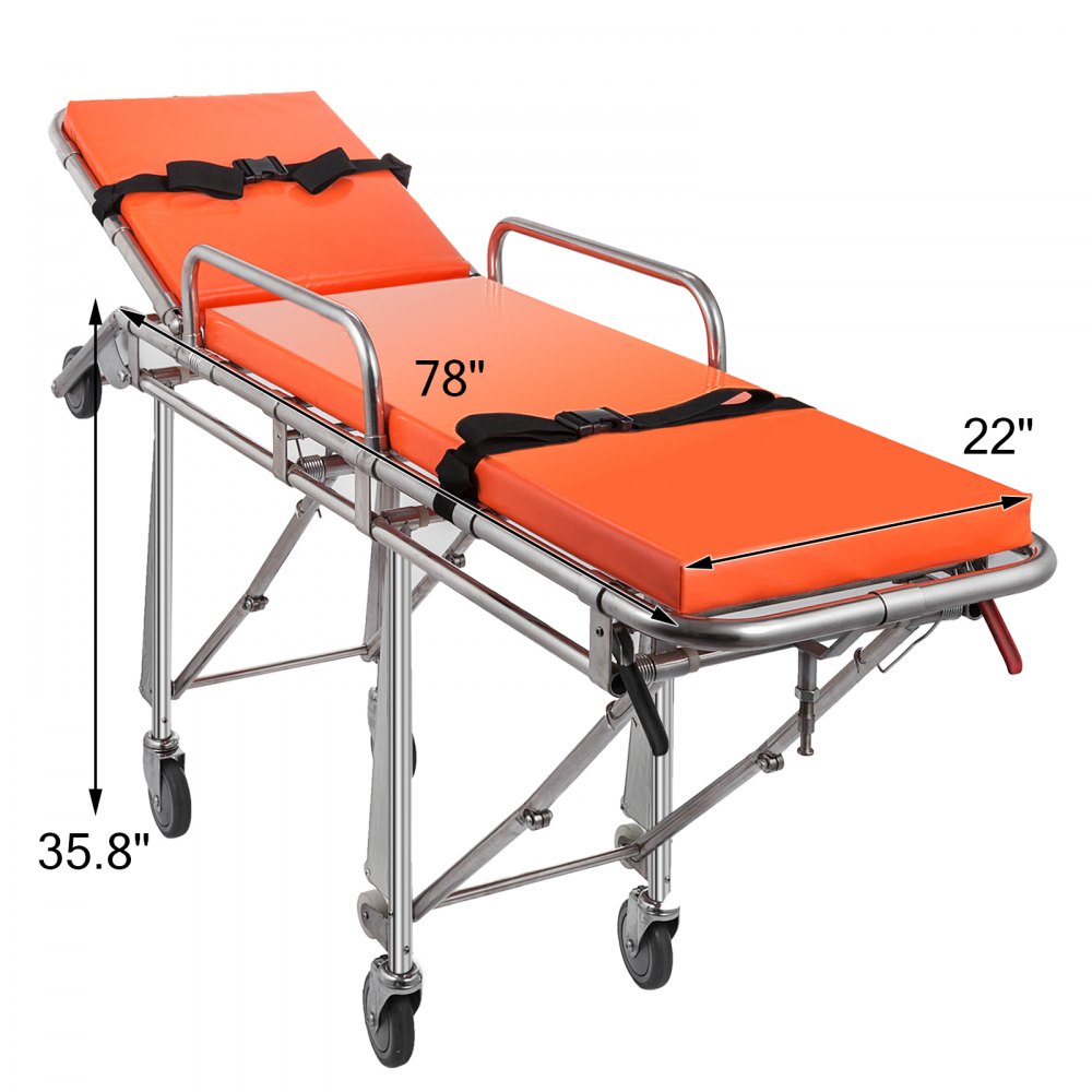 Emergency Medical Stretcher Ambulance Gurney Rotating Casters Automatic Loading