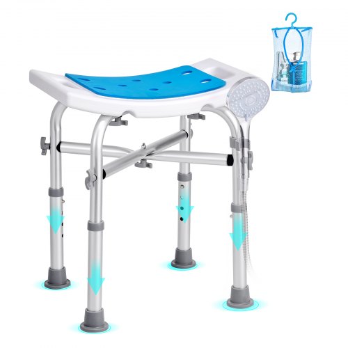 VEVOR Shower Chair, Adjustable Height Shower Stool with Crossbar Support, Shower Seat for Inside Shower or Tub, Non-Slip Bench Bathtub Stool Seat for Elderly Disabled Handicap, 500 lbs Capacity