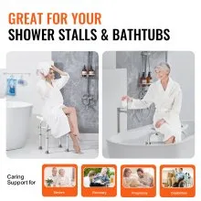 VEVOR Shower Chair for Inside Shower, Adjustable Height Shower Stool with Crossbar Support, Shower Seat for Shower Tub, Non-Slip Bench Bathtub Stool Seat for Elderly Disabled Adults Handicap, 500 lbs
