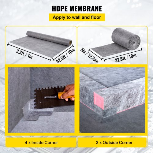 VEVOR Shower Curb Kit, 38"x60" Watertight Shower Curb Overlay with 4" PVC Central Bonding Flange, 4" Stainless Steel Grate, 2 Cuttable Shower Curb and Trowel, Shower Pan Slope Sticks Fit for Bathroom