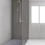 VEVOR Shower Curb Kit, 38\"x60\" Watertight Shower Curb Overlay with 4\" PVC Central Bonding Flange, 4\" Stainless Steel Grate, 2 Cuttable Shower Curb and Trowel, Shower Pan Slope Sticks Fit for Bathr