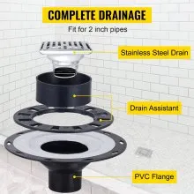 VEVOR Shower Curb Kit, 38"x60" Watertight Shower Curb Overlay with 4" PVC Central Bonding Flange, 4" Stainless Steel Grate, 2 Cuttable Shower Curb and Trowel, Shower Pan Slope Sticks Fit for Bathroom