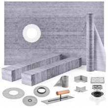 Kit de bordillo de ducha VEVOR de 96 x 152 cm. Revestimiento impermeable con brida de unión de PVC de 10 cm, rejilla de acero inoxidable de 10 cm, 2 bordillos de ducha cortables y llana, barras de inclinación para plato de ducha aptas para baño.