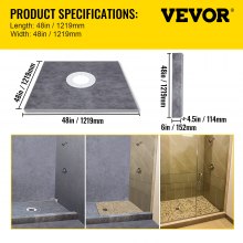 VEVOR Waterproofing Shower Kit Shower Kit Tray 48''x48'' with Central Drain PVC