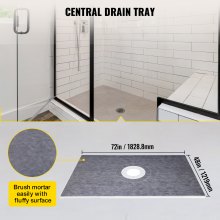 VEVOR Waterproofing Shower Kit Shower Kit Tray 48''x72'' w/ Central Drain ABS