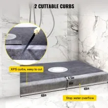 VEVOR Shower Curb Kit, 48"x72" Watertight Shower Curb Overlay with 4" PVC Central Bonding Flange, 4" Stainless Steel Grate, 2 Cuttable Shower Curb and Trowel, Shower Pan Slope Sticks Fit for Bathroom
