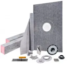 VEVOR Shower Curb Kit, 48"x72" Watertight Shower Curb Overlay with 4" PVC Central Bonding Flange, 4" Stainless Steel Grate, 2 Cuttable Shower Curb and Trowel, Shower Pan Slope Sticks Fit for Bathroom