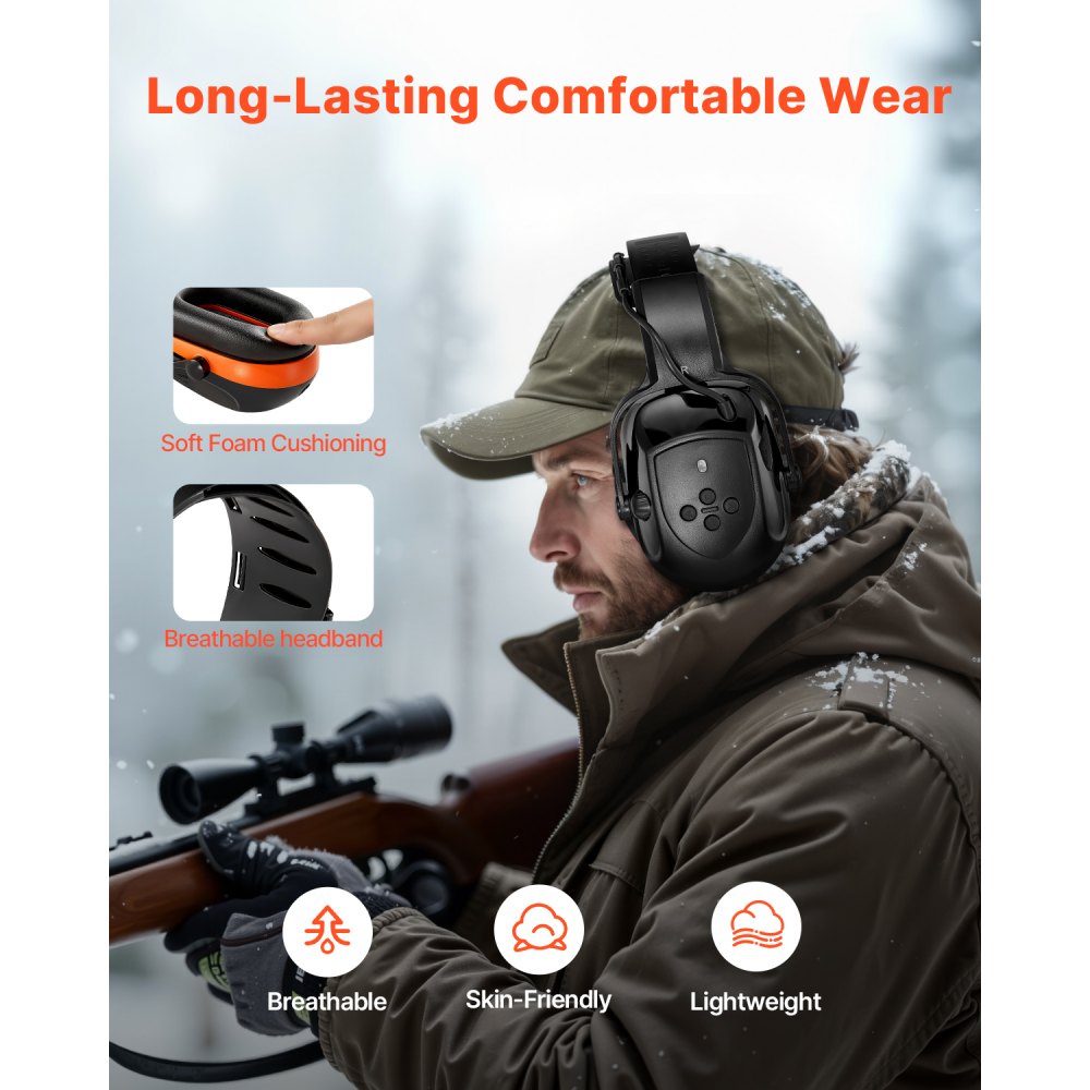 VEVOR Safety Earmuffs, Electronic Ear Muffs with 5.1 Bluetooth Technology Ear Protector, Noise Reduction Headphone NRR23dB, Hearing Protection Earmuffs for Shooting, Manufacturing and Lawn Mowing