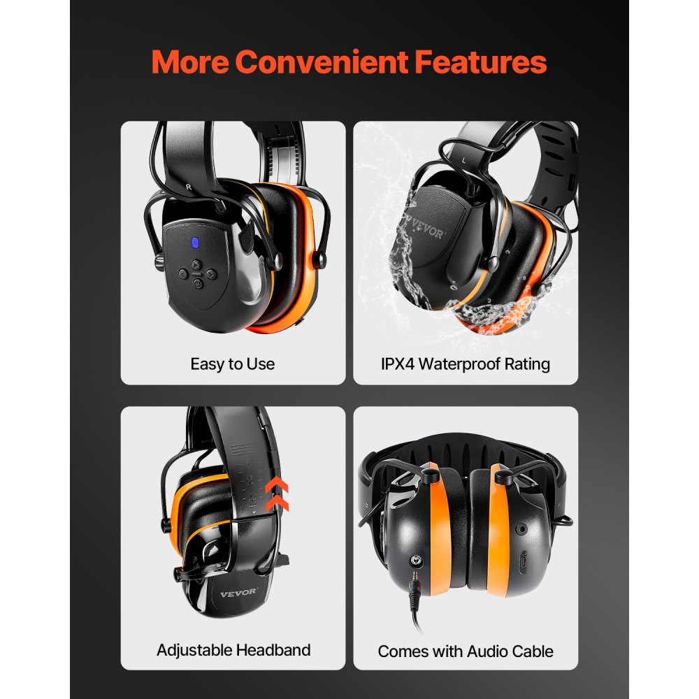 VEVOR Safety Earmuffs, Electronic Ear Muffs with 5.1 Bluetooth Technology Ear Protector, Noise Reduction Headphone NRR23dB, Hearing Protection Earmuffs for Shooting, Manufacturing and Lawn Mowing