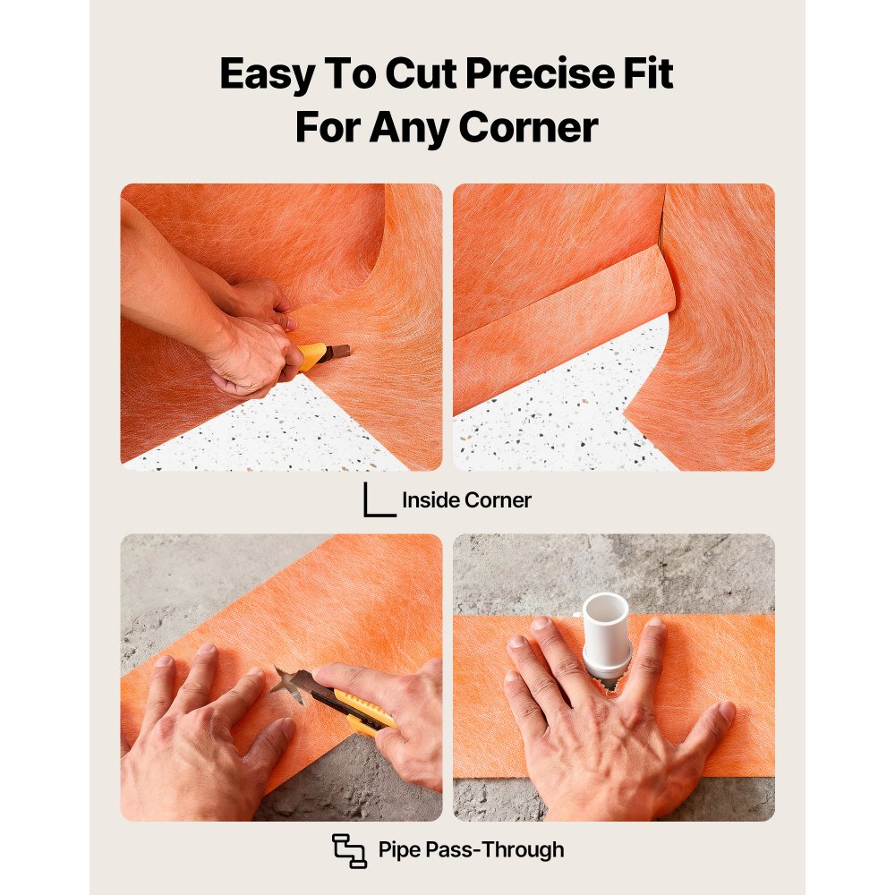 VEVOR Waterproof Membrane for Shower, 0.13 x 30 m 3.84 m² Waterproofing Tile Membrane, 0.5mm Thick Polyethylene Fabric Roll, Easy to Cut for Bathroom, Kitchen, Sauna, Corners, Niches, Tile Joints