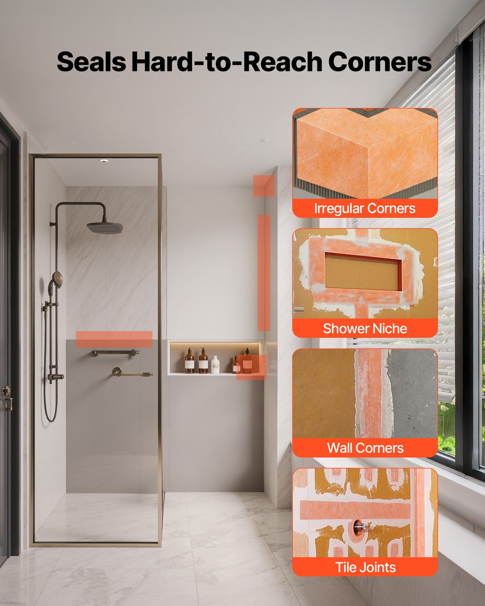 VEVOR Waterproof Membrane for Shower, 0.13 x 30 m 3.84 m² Waterproofing Tile Membrane, 0.5mm Thick Polyethylene Fabric Roll, Easy to Cut for Bathroom, Kitchen, Sauna, Corners, Niches, Tile Joints