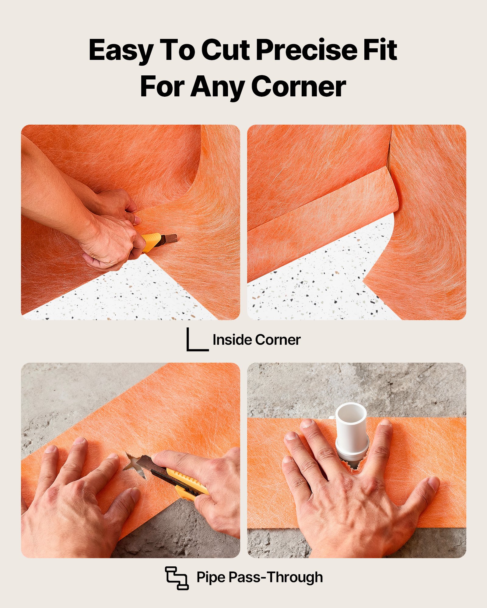 VEVOR Waterproof Membrane for Shower, 0.13 x 30 m 3.84 m² Waterproofing Tile Membrane, 0.5mm Thick Polyethylene Fabric Roll, Easy to Cut for Bathroom, Kitchen, Sauna, Corners, Niches, Tile Joints