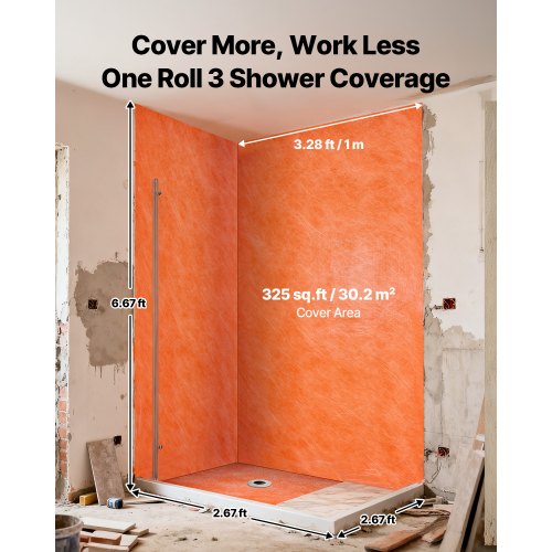 thumbnail image 2 of Waterproof Membrane Roll 3.3 X 99.1 Ft 20 Mil Polyethylene Fabric 325 Sq.ft Tile Underlayment For Shower Bathroom Kitchen Walls 2 of 11