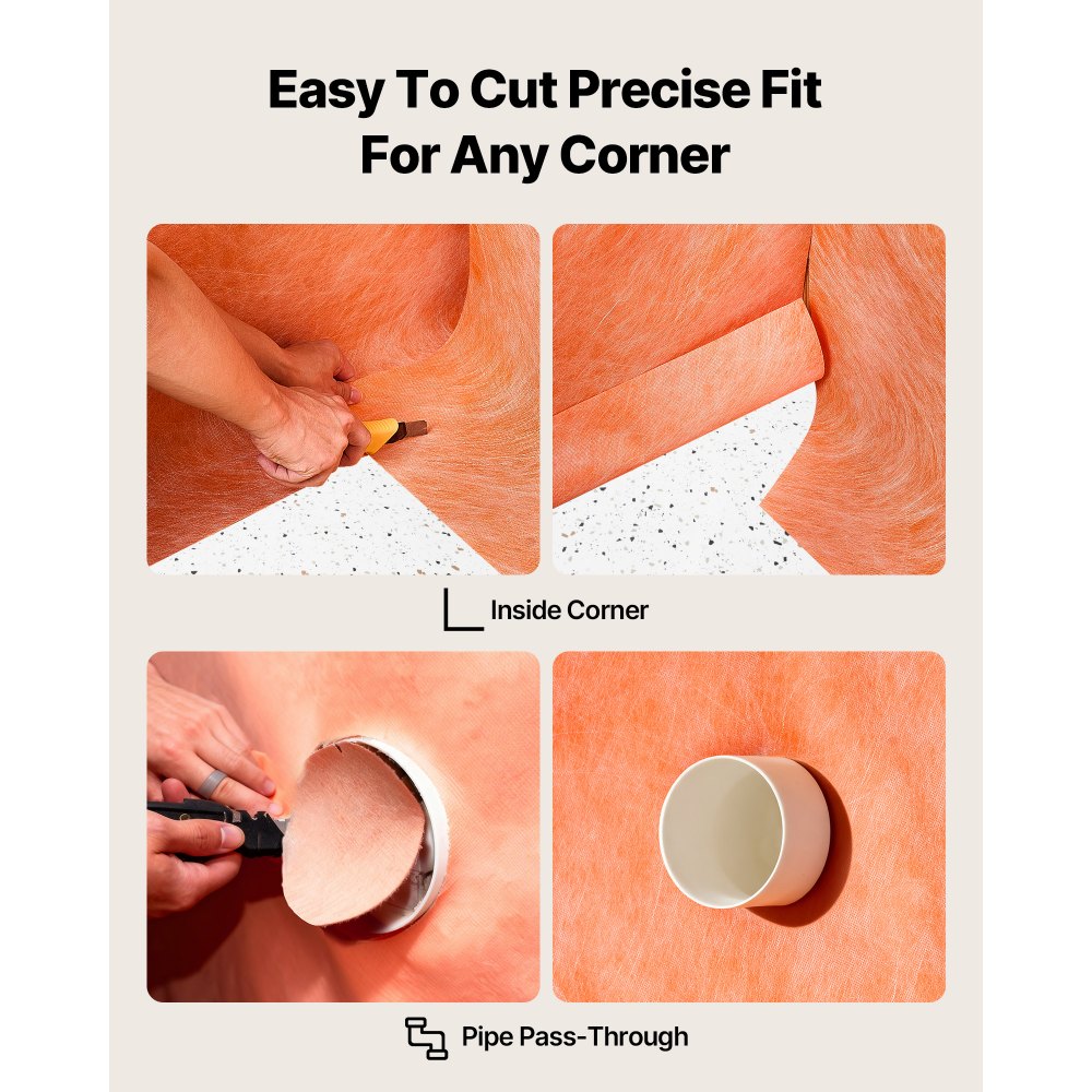 VEVOR Waterproof Membrane for Shower, 1.2 x 40 m 46.45 m² Waterproofing Tile Membrane, 0.5mm Thickness Polyethylene Fabric Roll, Easy to Cut for Bathroom, Kitchen, Sauna, Walls, Underlayment