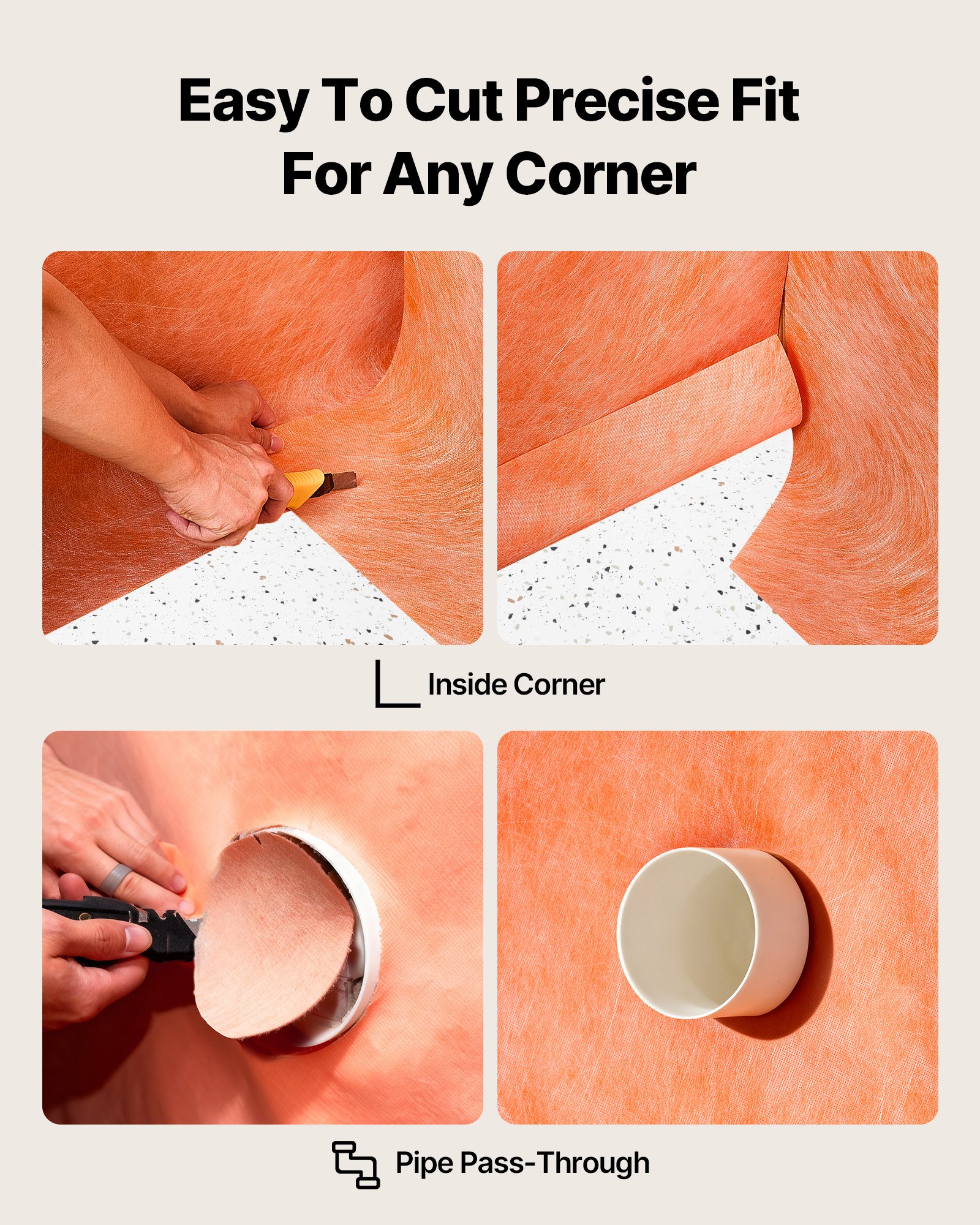 VEVOR Waterproof Membrane for Shower, 1.2 x 40 m 46.45 m² Waterproofing Tile Membrane, 0.5mm Thickness Polyethylene Fabric Roll, Easy to Cut for Bathroom, Kitchen, Sauna, Walls, Underlayment