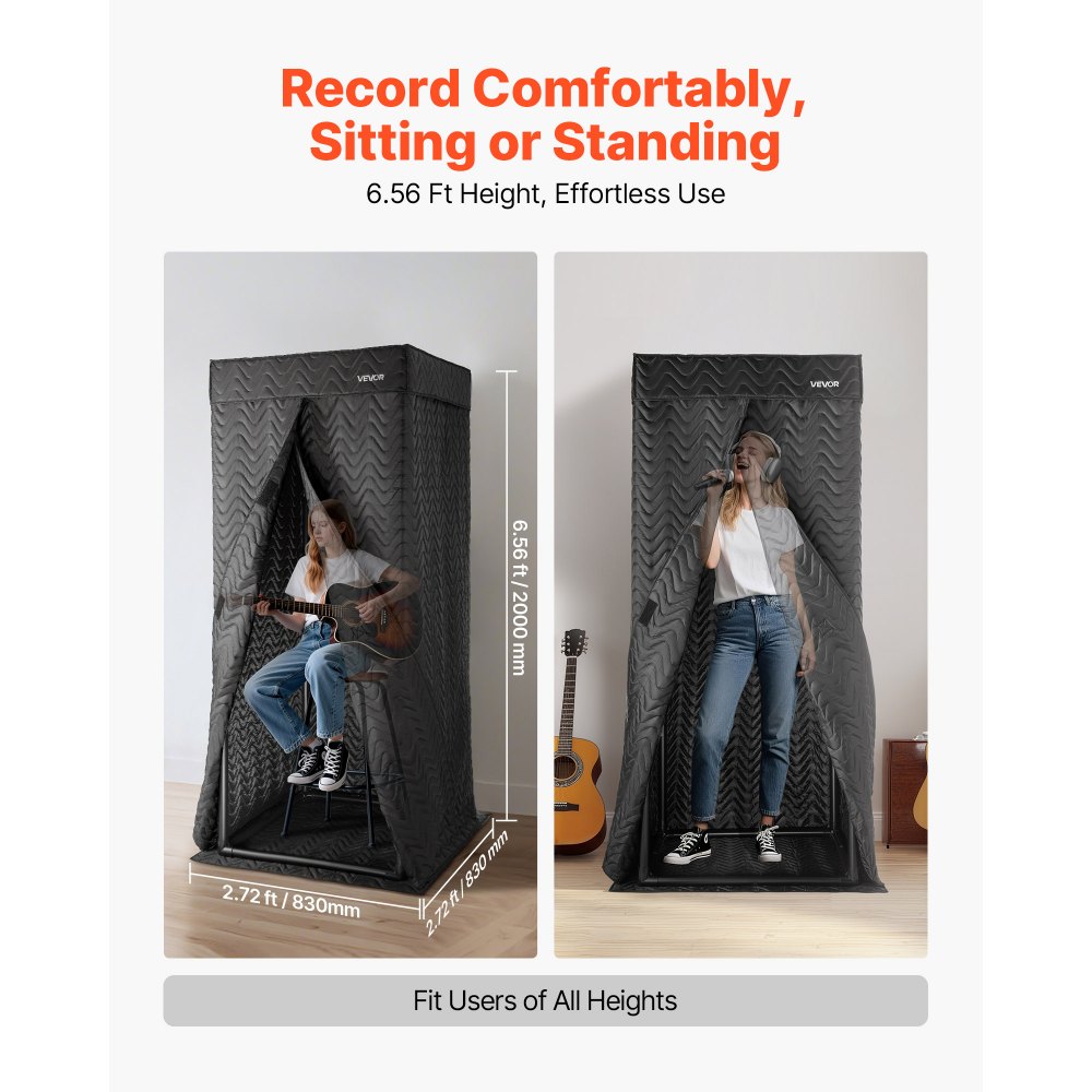 VEVOR Portable Vocal Booth, 200 cm Height, Portable Recording Studio with Travel Bag, Mobile Tablet Stand, Thickened Soundproofing, Sound Isolation Booth for Echo-Free Vocals, Podcasts, Voiceovers