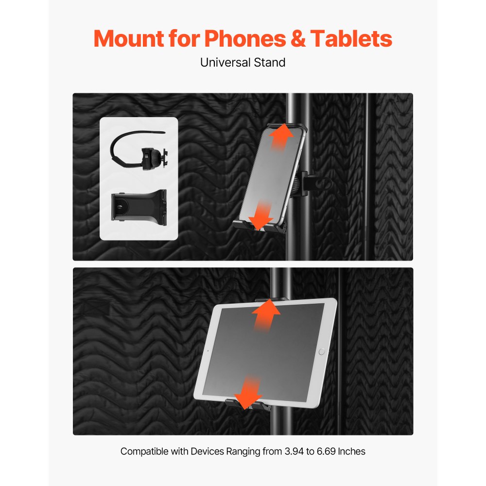 VEVOR Portable Vocal Booth, 200 cm Height, Portable Recording Studio with Travel Bag, Mobile Tablet Stand, Thickened Soundproofing, Sound Isolation Booth for Echo-Free Vocals, Podcasts, Voiceovers