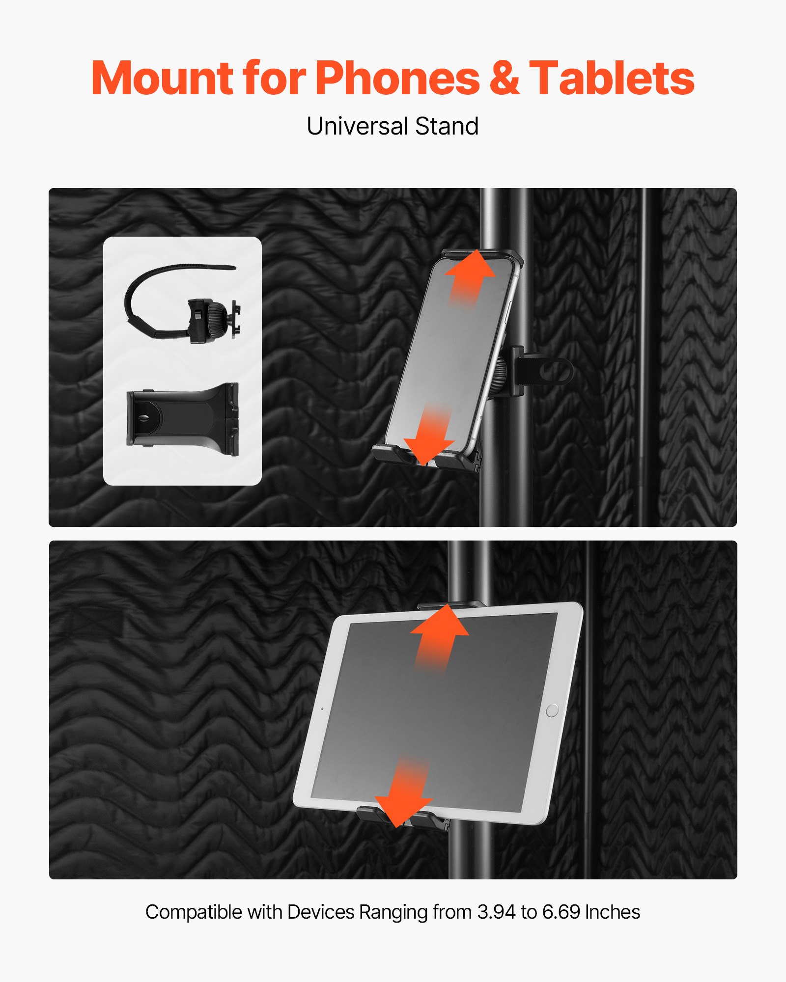 VEVOR Portable Vocal Booth, 200 cm Height, Portable Recording Studio with Travel Bag, Mobile Tablet Stand, Thickened Soundproofing, Sound Isolation Booth for Echo-Free Vocals, Podcasts, Voiceovers