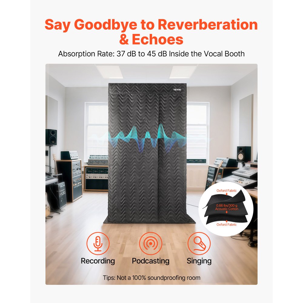 VEVOR 6.56 ft Portable Vocal Booth Pro-Grade Recording Studio for Echo-Free Vocals