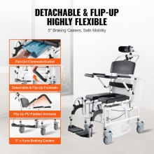 VEVOR Shower Wheelchair 17.5in Al Alloy Bathroom Wheelchair for Disabled Adult
