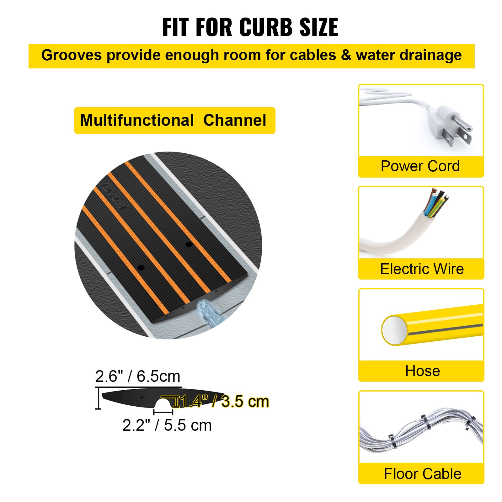 VEVOR Driveway Curb Ramp, 2 Pack 1 Channel Curb Bridge, 22046 Lbs Capacity Rubber Driveway Curb Bridge, 2.6" Rise Curbside Bridge Ramp for Driveway, Loading Dock, Garage, Sidewalk, Car, Truck, Scooter
