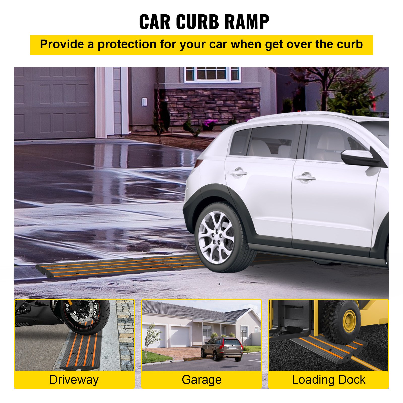 VEVOR Driveway Curb Ramp, 3 Packs 1 Channel Curb Bridge, 22046lbs Capacity Rubber Driveway Curb Bridge, 2.6" Rise Curbside Bridge Ramp for Driveway, Loading Dock, Garage, Sidewalk, Car, Truck, Scooter
