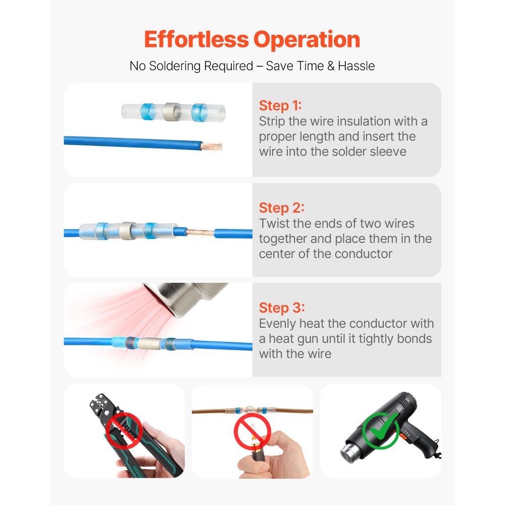 VEVOR Heat Shrink Butt Connectors, 330PCS, Waterproof Solder Seal Wire Connectors Kit, Electrical Terminals Insulated Solderless Wiring, 4 Colors 4 Sizes 26-10 AWG, for Industrial Marine Automotive