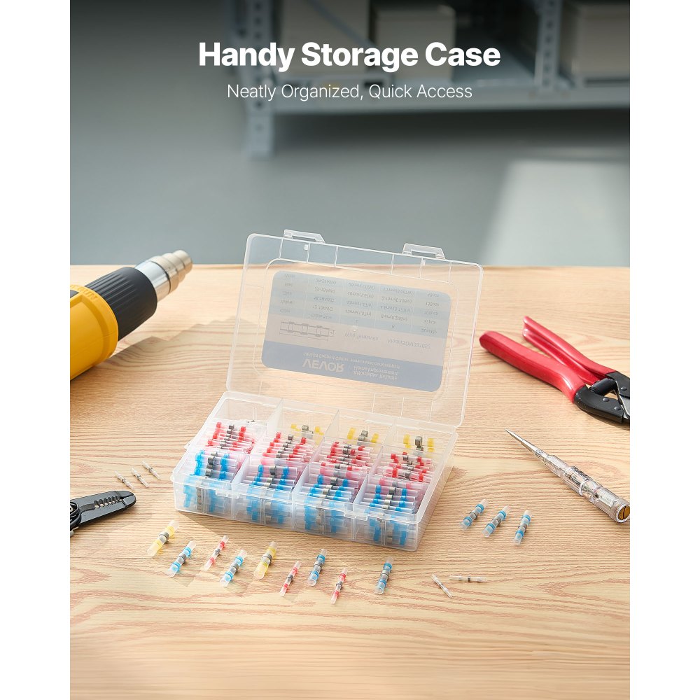 VEVOR Heat Shrink Butt Connectors, 330PCS, Waterproof Solder Seal Wire Connectors Kit, Electrical Terminals Insulated Solderless Wiring, 4 Colors 4 Sizes 26-10 AWG, for Industrial Marine Automotive