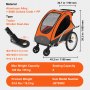 VEVOR kerékpár utánfutó kisgyermekeknek, gyerekeknek, duplaüléses, 120 kg teherbírású, 2 az 1-ben baldachinos hordozó babakocsivá alakítható, vontatható összecsukható gyermek kerékpár utánfutó univerzális kerékpárcsatlakozóval, narancssárga és szürke