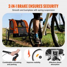 VEVOR Bike Trailer for Toddlers, Kids, Double Seat, 100 lbs Load, 2-In-1 Canopy Carrier Converts to Stroller, Tow Behind Foldable Child Bicycle Trailer with Universal Bicycle Coupler, Orange and Gray