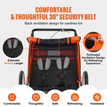 VEVOR Bike Trailer for Toddlers, Kids, Double Seat, 45 kg Load, 2-In-1 Canopy Carrier Converts to Stroller, Tow Behind Foldable Child Bicycle Trailer with Universal Bicycle Coupler, Orange and Gray