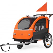 Remorque de vélo VEVOR pour tout-petits, enfants, siège double, charge de 100 lb, porte-vélo 2 en 1 transformable en poussette, remorque de vélo pliable pour enfant avec attelage de vélo universel, orange et gris