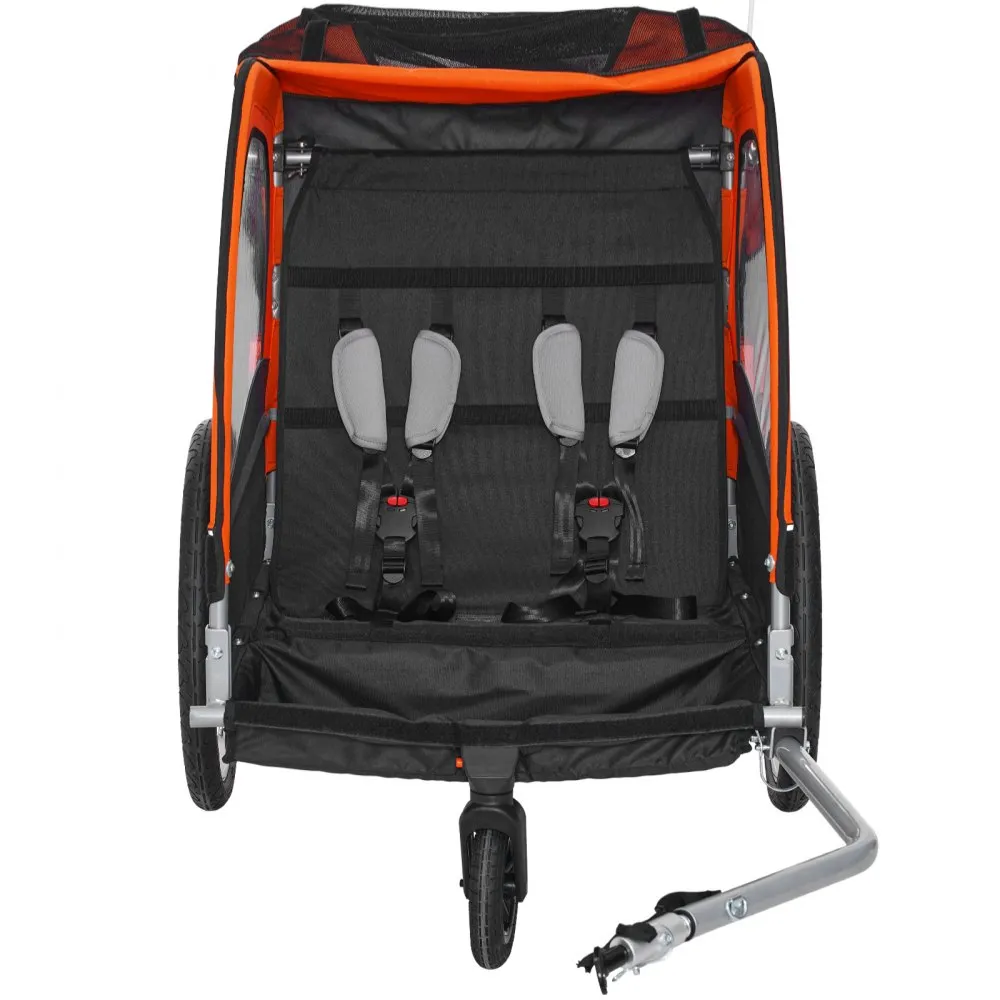 VEVOR Bike Trailer for Toddlers, Kids, Double Seat, 100 lbs Load, 2-In-1 Canopy Carrier Converts to Stroller, Tow Behind Foldable Child Bicycle Trailer with Universal Bicycle Coupler, Orange and Gray