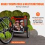Trailer de bicicleta VEVOR para bebês, crianças, assento duplo, carga de 100 libras, suporte de dossel 2 em 1 que se converte em carrinho, reboque atrás de trailer de bicicleta infantil dobrável com acoplador de bicicleta universal, laranja e cinza