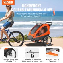 VEVOR Bike Trailer for Toddlers, Kids, Double Seat, 110 lbs Load, 2-In-1 Canopy Carrier Converts to Stroller, Tow Behind Foldable Child Bicycle Trailer with Universal Bicycle Coupler, Orange and Gray