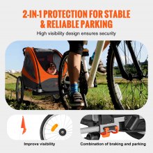 VEVOR Bike Trailer for Toddlers, Kids, Double Seat, 110 lbs Load, 2-In-1 Canopy Carrier Converts to Stroller, Tow Behind Foldable Child Bicycle Trailer with Universal Bicycle Coupler, Orange and Gray