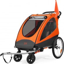 VEVOR Bike Trailer for Toddlers, Kids, Double Seat, 110 lbs Load, 2-In-1 Canopy Carrier Converts to Stroller, Tow Behind Foldable Child Bicycle Trailer with Universal Bicycle Coupler, Orange and Gray