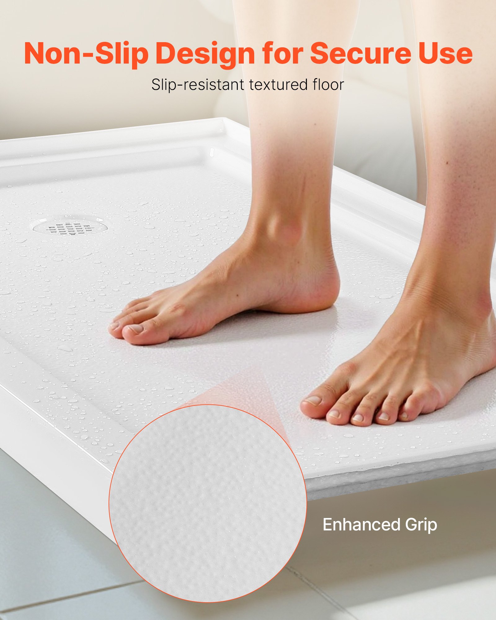 VEVOR Shower Pan, 60″ L x 30″ W Single Threshold Shower Base, Rectangle Acrylic & PVC Showering Base in White, Slip-Resistant Showering Pan Bases with Drain & Cover for Bathroom, Left Drain Location