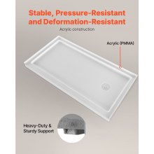 VEVOR Shower Pan, 60″ L x 30″ W Single Threshold Shower Base, Rectangle Acrylic & PVC Showering Base in White, Slip-Resistant Showering Pan Bases with Drain & Cover for Bathroom, Right Drain Location
