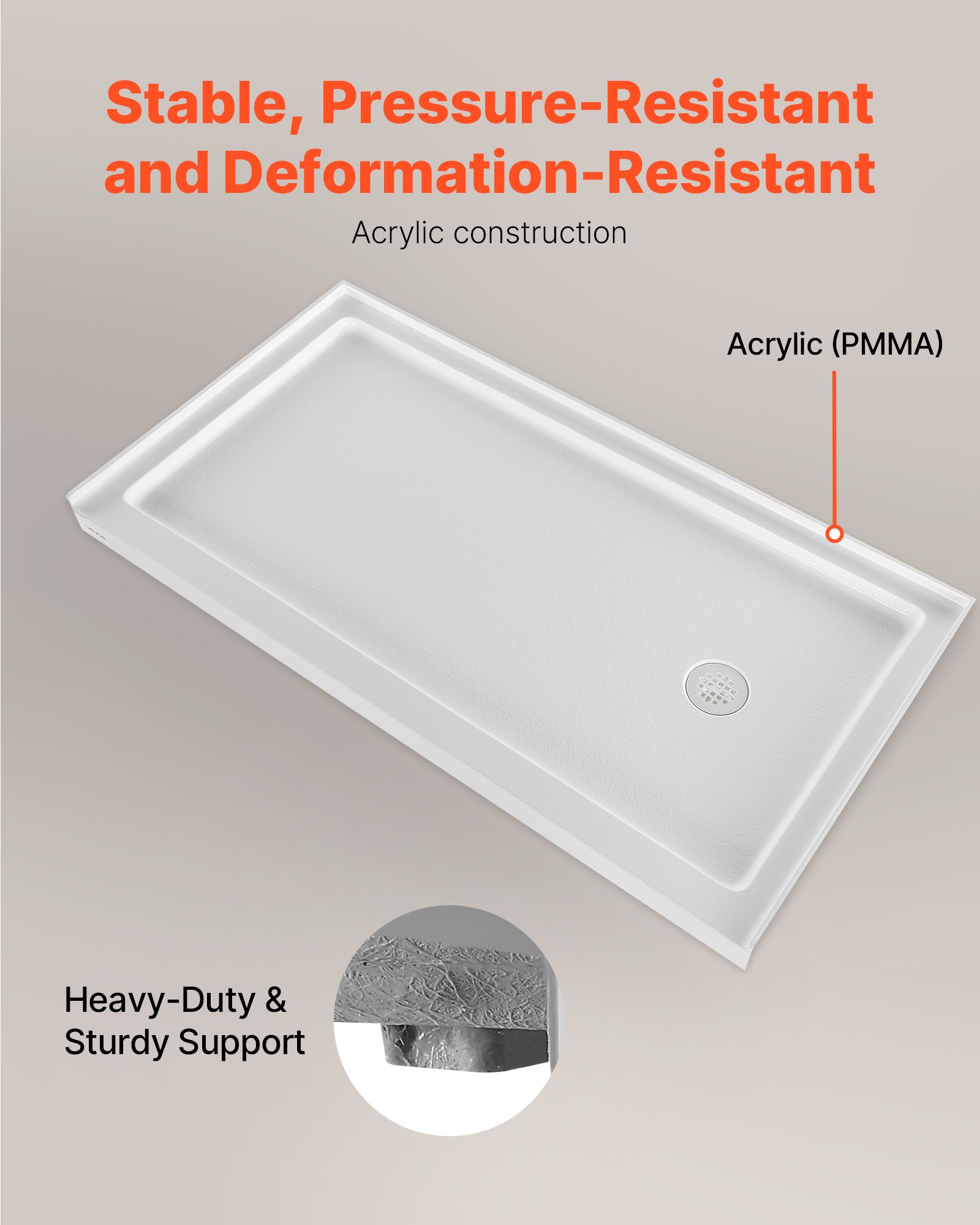 VEVOR Shower Pan, 60″ L x 30″ W Single Threshold Shower Base, Rectangle Acrylic & PVC Showering Base in White, Slip-Resistant Showering Pan Bases with Drain & Cover for Bathroom, Right Drain Location