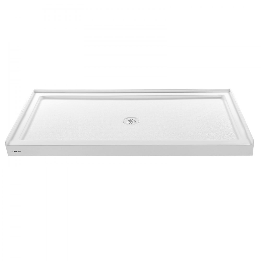 Plato de ducha VEVOR de 152 cm de largo x 81 cm de ancho con umbral único, rectangular, de acrílico y PVC, color blanco, antideslizante, con desagüe y tapa para baño, desagüe central.