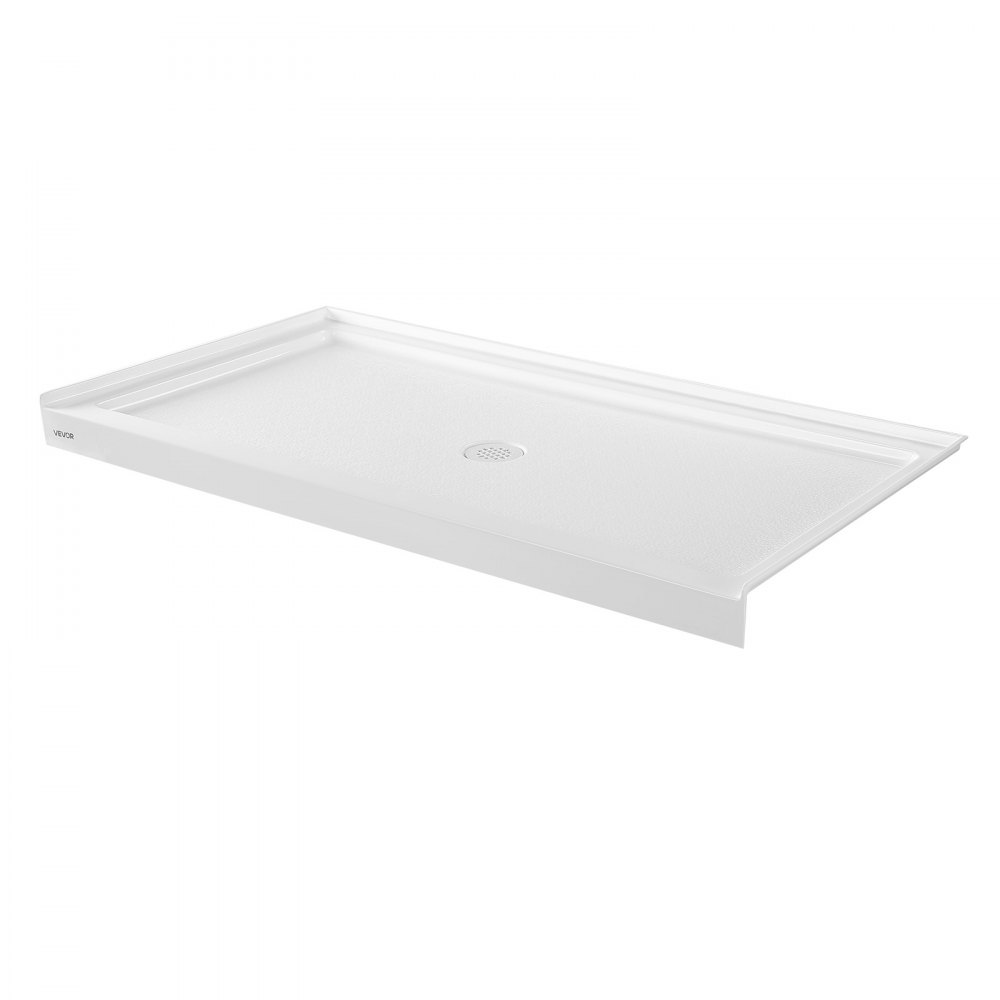 Plato de ducha VEVOR de 152 cm de largo x 81 cm de ancho con umbral único, rectangular, de acrílico y PVC, color blanco, antideslizante, con desagüe y tapa para baño, desagüe central.